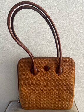Vintage Casa Lopez Buenos Aires Woven Leather Tote Shoulder Bag Tan Brown